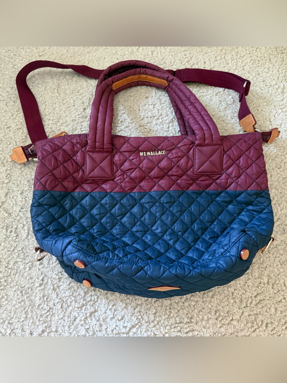 MZ WALLACE Quilted Two-Tone Tote in Teal & Burgundy